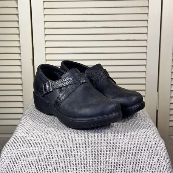 Abeo 24/7 Bella Matte Black Nubuck Cross Strap Clog Slip Resistant Size 7.5 - Picture 6 of 8